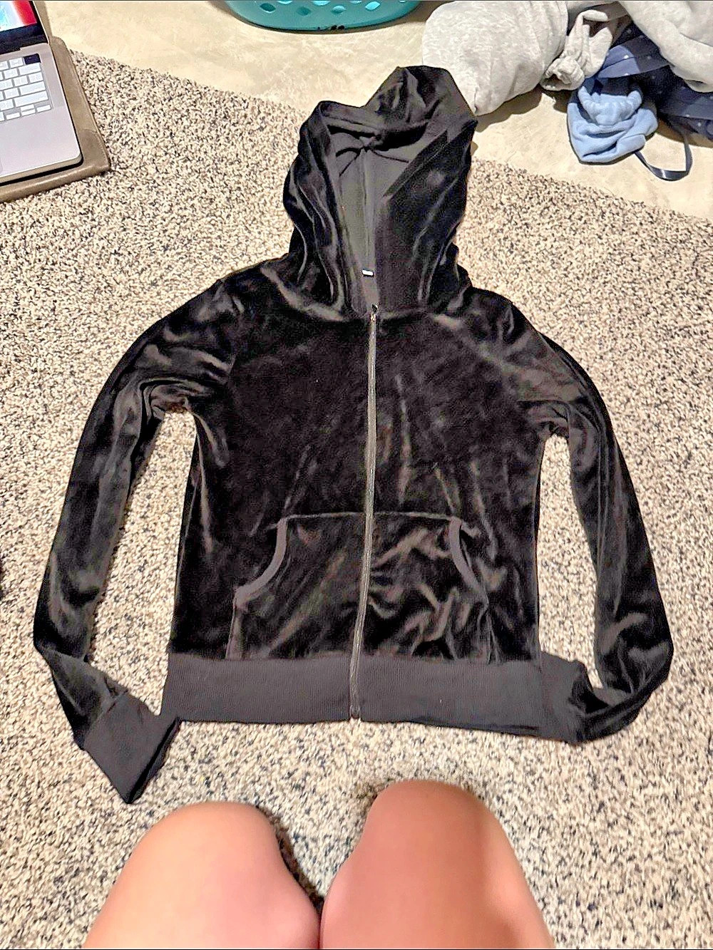 Black Velour Flare Pants & Zip Hoodie Size Medium